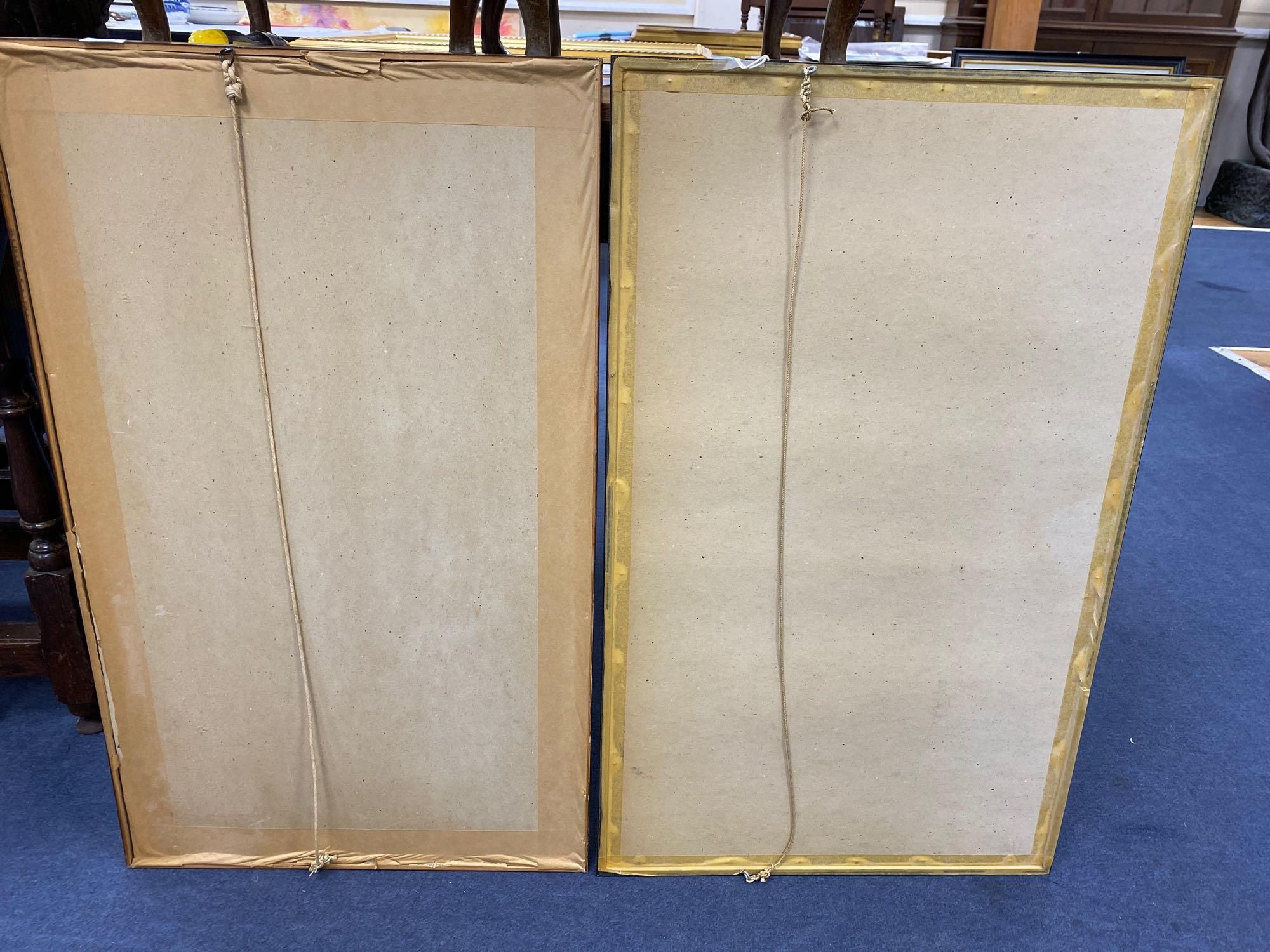 Two Chinese gouaches on silk, birds and blossom, signed, 40 x 67cm.